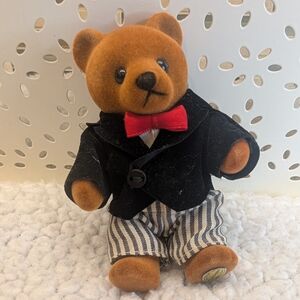 Vintage 1986  Caltoy Velvet Brown Bear In Suit, Small Miniature